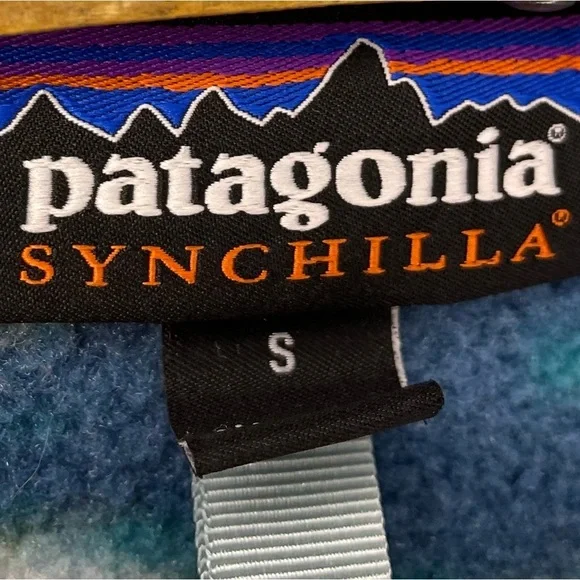 Patagonia Vintage Small Synchilla Trout Tales Elwha Blue Snap-T Fleece - Picture 14 of 15